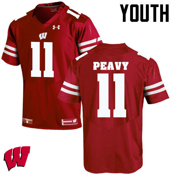 Wisconsin Badgers Youth #11 Jazz Peavy NCAA Under Armour Authentic Red College Stitched Football Jersey DU40N23GH